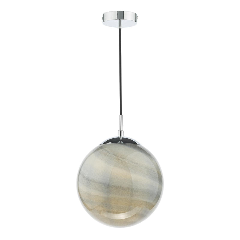 Dar Lighting Saturn Pendant Planet Style Glass and Polished Chrome • SAT0150