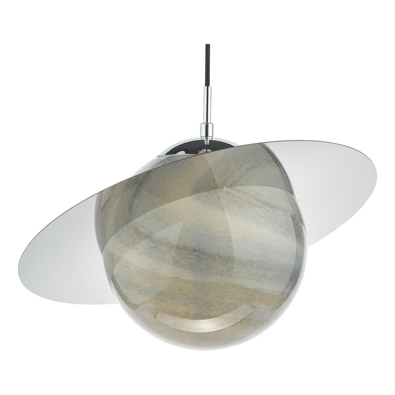 Dar Lighting Saturn Pendant Planet Style Glass and Polished Chrome • SAT0150