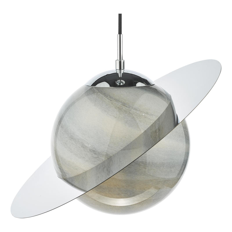 Dar Lighting Saturn Pendant Planet Style Glass and Polished Chrome • SAT0150