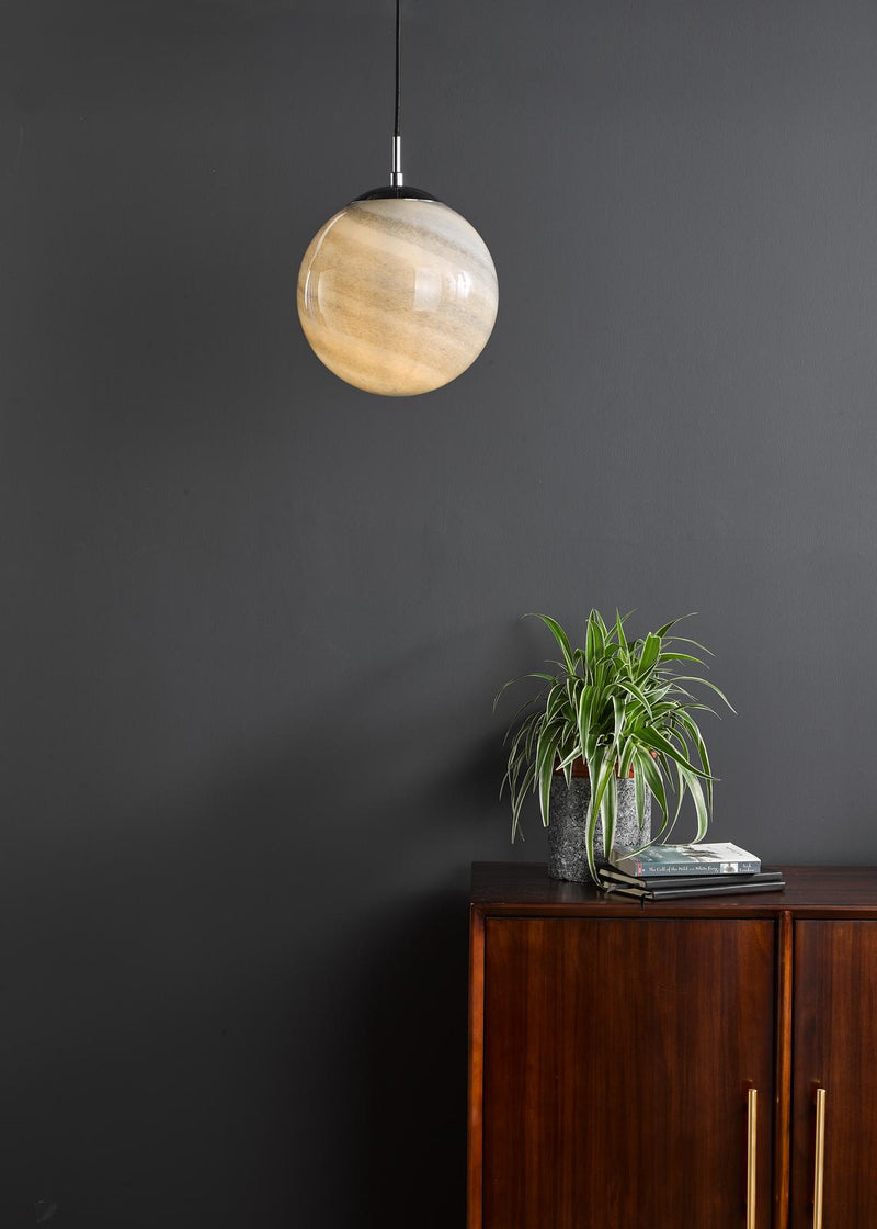 Dar Lighting Saturn Pendant Planet Style Glass and Polished Chrome • SAT0150