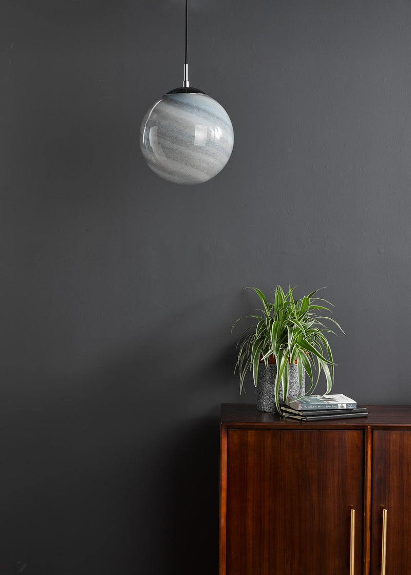 Dar Lighting Saturn Pendant Planet Style Glass and Polished Chrome • SAT0150