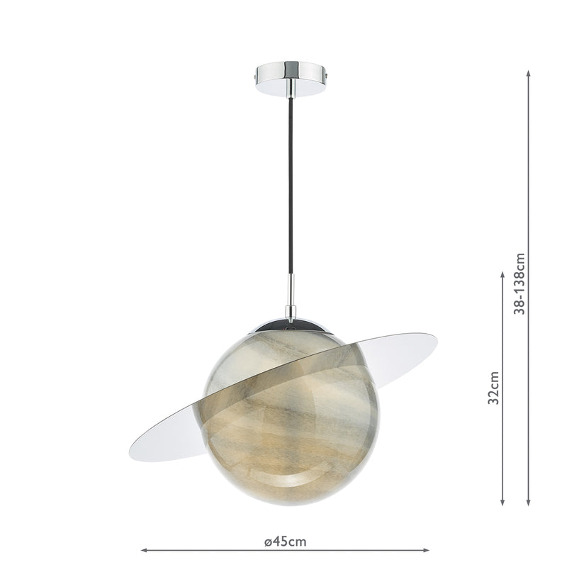 Dar Lighting Saturn Pendant Planet Style Glass and Polished Chrome • SAT0150