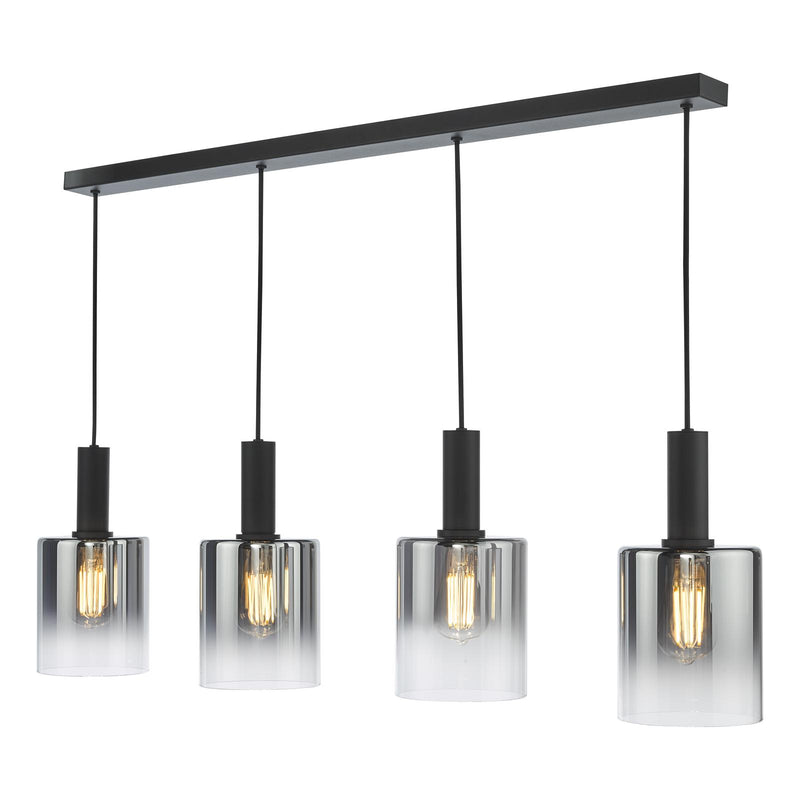 Dar Lighting Savannah 4 Light Bar Pendant Matt Black and Smoked Glass • SAV0422