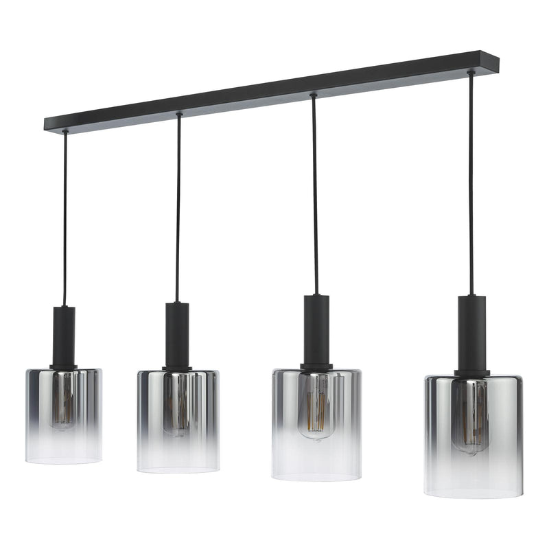 Dar Lighting Savannah 4 Light Bar Pendant Matt Black and Smoked Glass • SAV0422