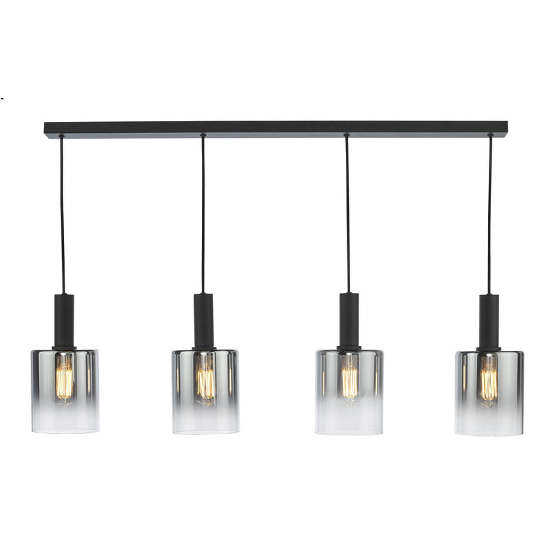 Dar Lighting Savannah 4 Light Bar Pendant Matt Black and Smoked Glass • SAV0422