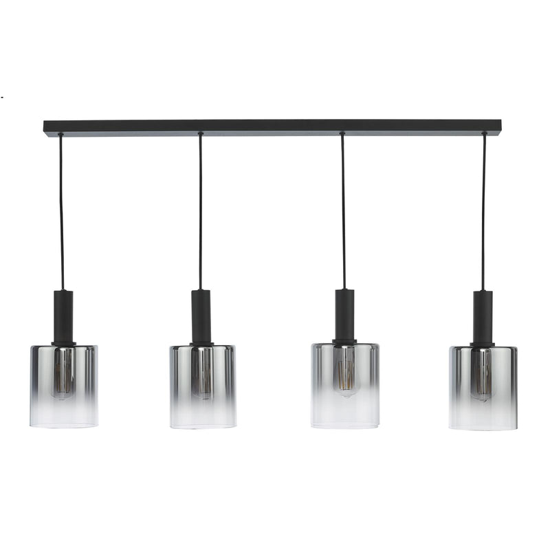Dar Lighting Savannah 4 Light Bar Pendant Matt Black and Smoked Glass • SAV0422