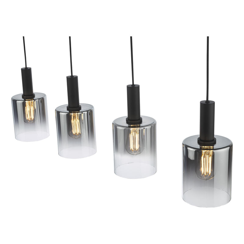 Dar Lighting Savannah 4 Light Bar Pendant Matt Black and Smoked Glass • SAV0422