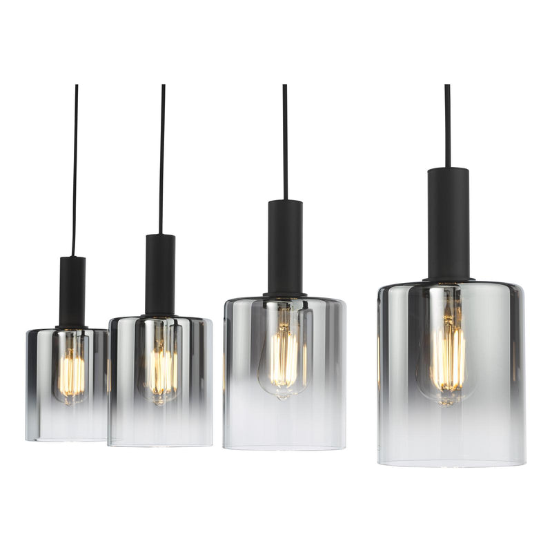 Dar Lighting Savannah 4 Light Bar Pendant Matt Black and Smoked Glass • SAV0422