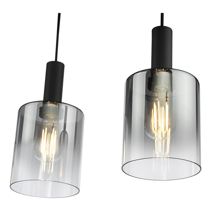 Dar Lighting Savannah 4 Light Bar Pendant Matt Black and Smoked Glass • SAV0422