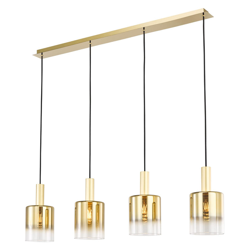Dar Lighting Savannah 4 Light Bar Pendant Satin Gold and Gold Ombre Glass • SAV0435