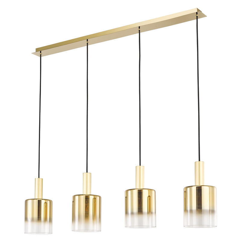 Dar Lighting Savannah 4 Light Bar Pendant Satin Gold and Gold Ombre Glass • SAV0435