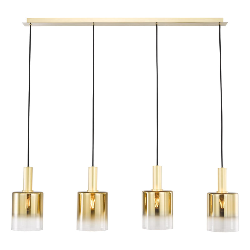 Dar Lighting Savannah 4 Light Bar Pendant Satin Gold and Gold Ombre Glass • SAV0435