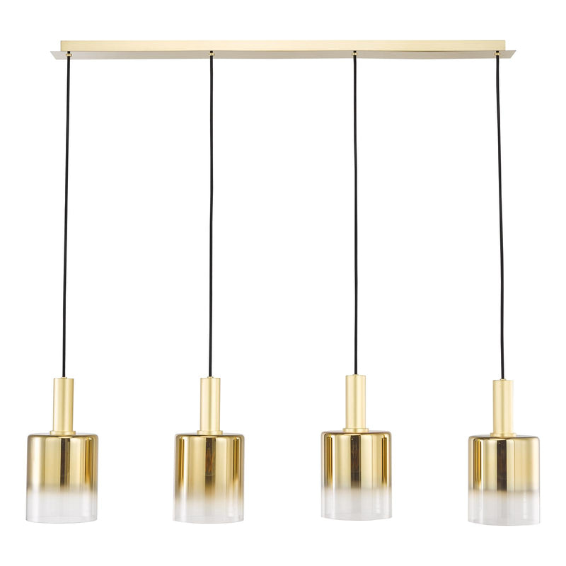 Dar Lighting Savannah 4 Light Bar Pendant Satin Gold and Gold Ombre Glass • SAV0435