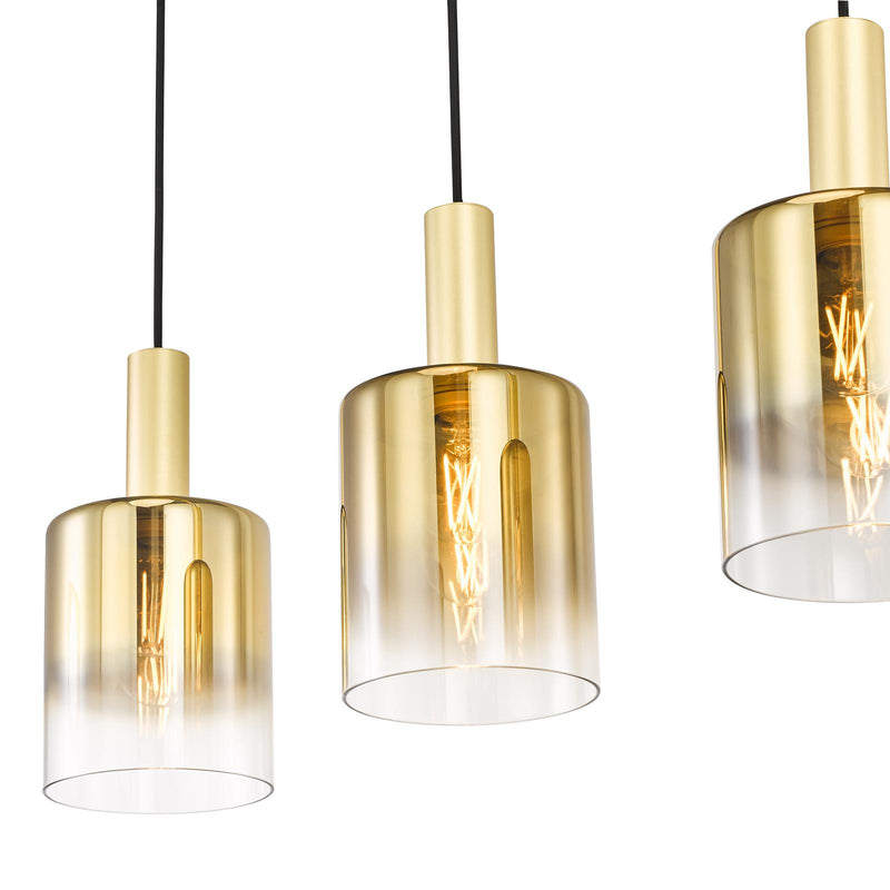 Dar Lighting Savannah 4 Light Bar Pendant Satin Gold and Gold Ombre Glass • SAV0435
