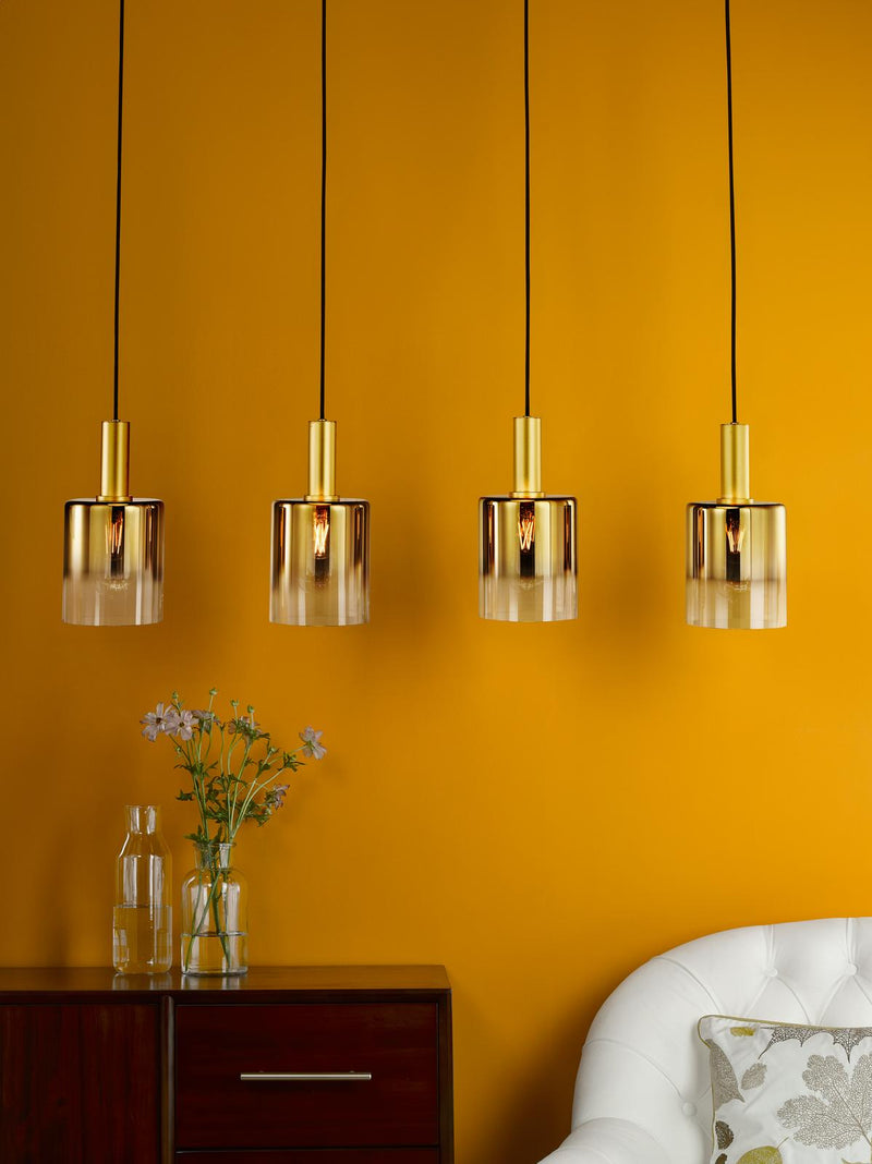 Dar Lighting Savannah 4 Light Bar Pendant Satin Gold and Gold Ombre Glass • SAV0435