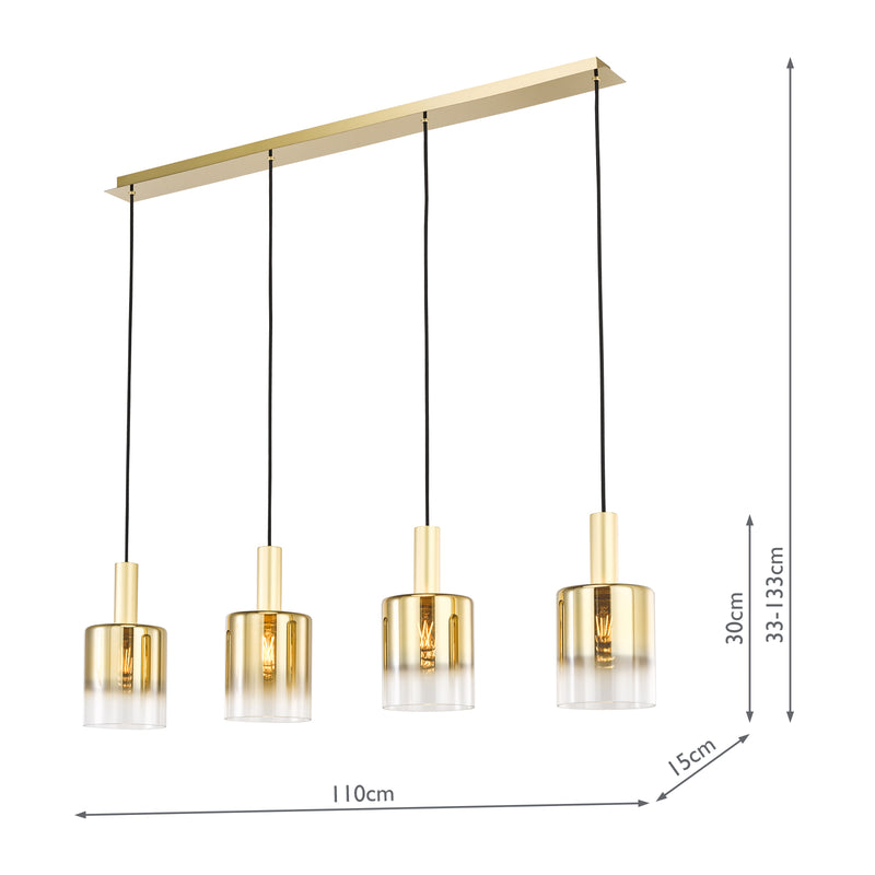 Dar Lighting Savannah 4 Light Bar Pendant Satin Gold and Gold Ombre Glass • SAV0435