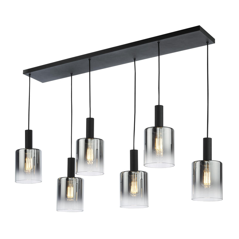 Dar Lighting Savannah 6 Light Bar Pendant Matt Black and Smoked Glass • SAV0622