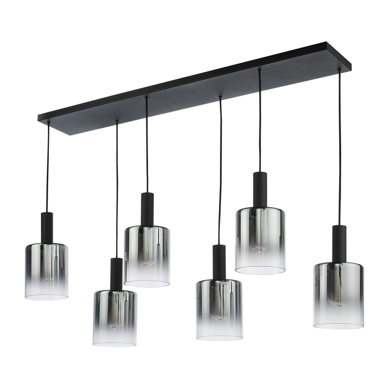 Dar Lighting Savannah 6 Light Bar Pendant Matt Black and Smoked Glass • SAV0622