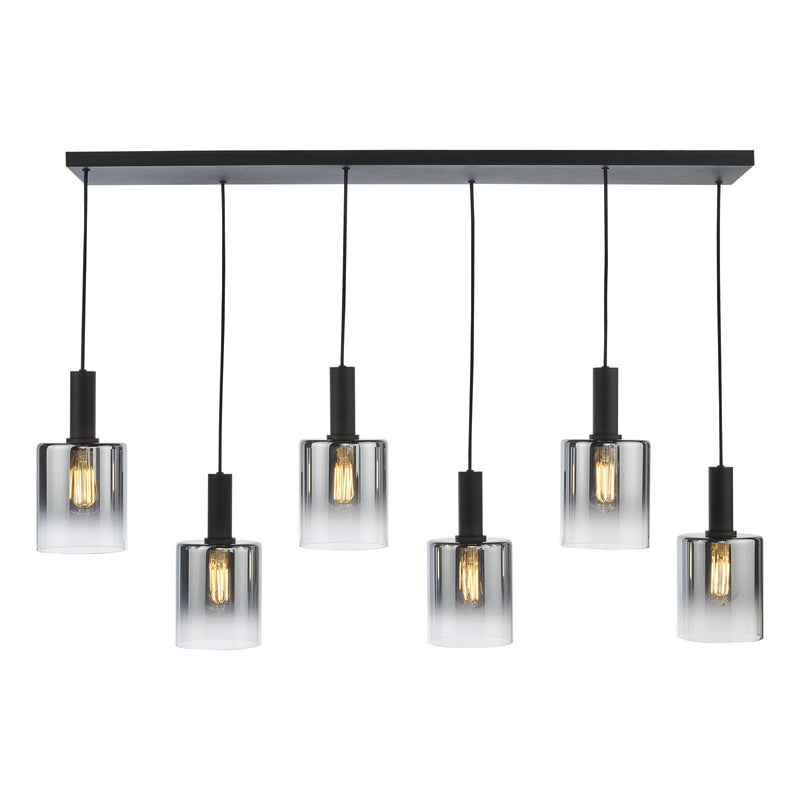 Dar Lighting Savannah 6 Light Bar Pendant Matt Black and Smoked Glass • SAV0622