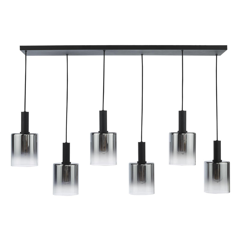 Dar Lighting Savannah 6 Light Bar Pendant Matt Black and Smoked Glass • SAV0622