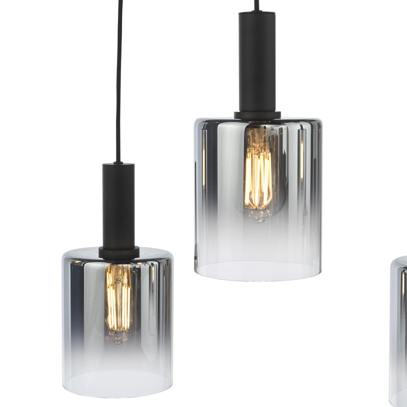 Dar Lighting Savannah 6 Light Bar Pendant Matt Black and Smoked Glass • SAV0622