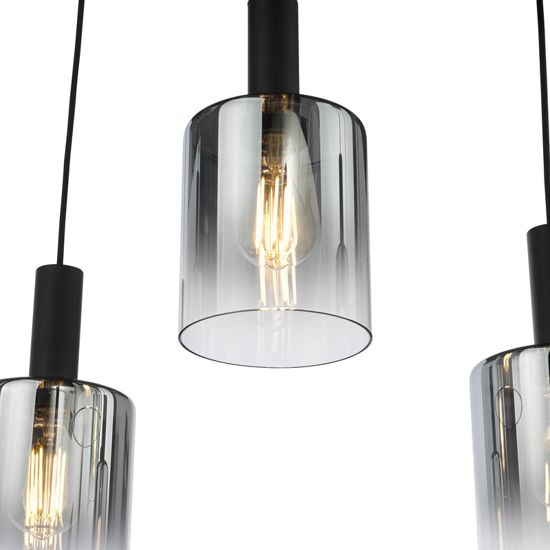 Dar Lighting Savannah 6 Light Bar Pendant Matt Black and Smoked Glass • SAV0622