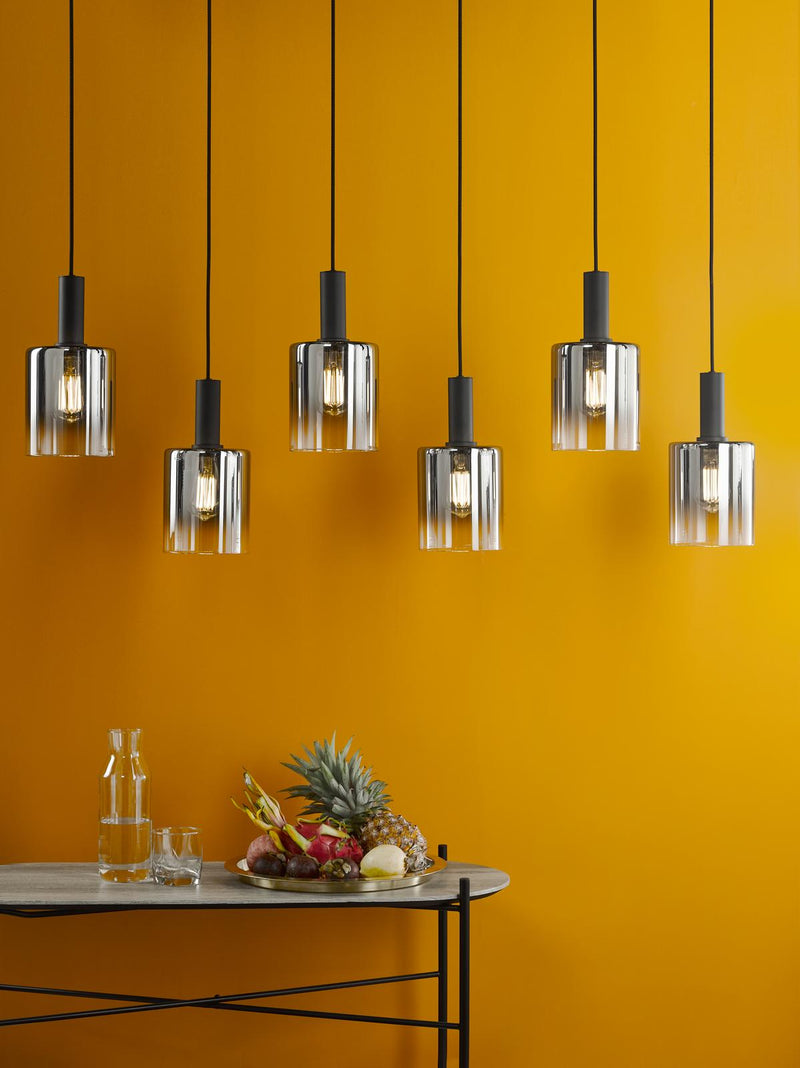 Dar Lighting Savannah 6 Light Bar Pendant Matt Black and Smoked Glass • SAV0622