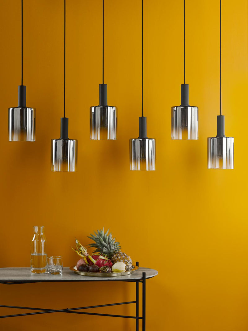 Dar Lighting Savannah 6 Light Bar Pendant Matt Black and Smoked Glass • SAV0622