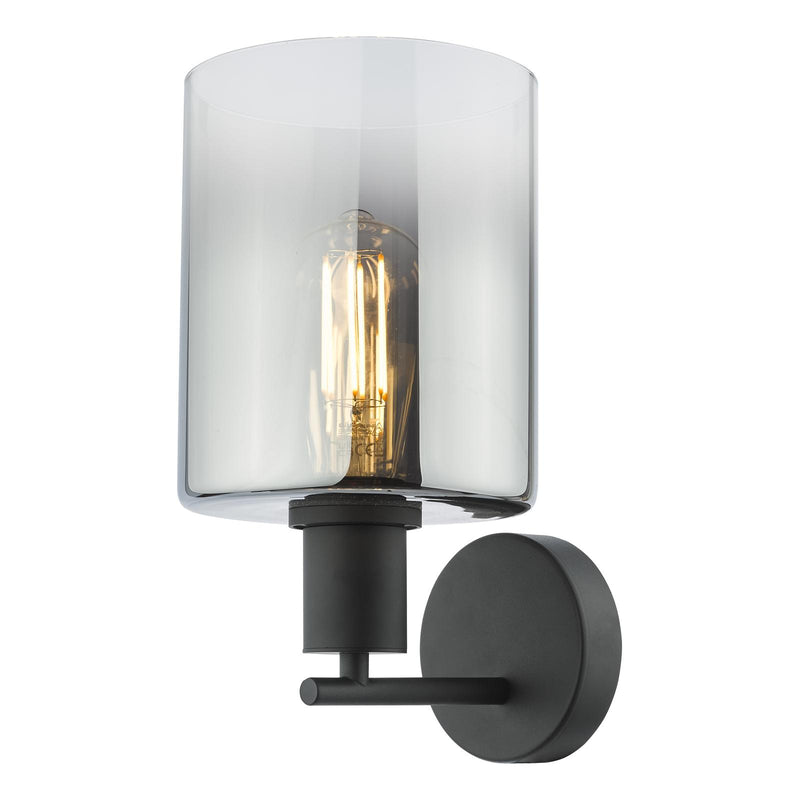 Dar Lighting Savannah Wall Light Matt Black and Smoked Glass • SAV0722