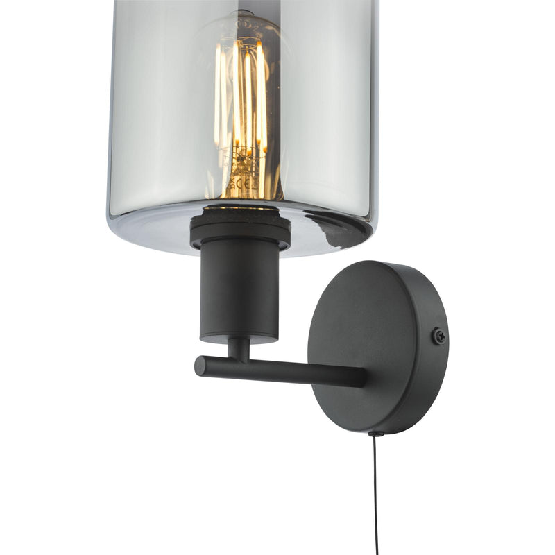Dar Lighting Savannah Wall Light Matt Black and Smoked Glass • SAV0722