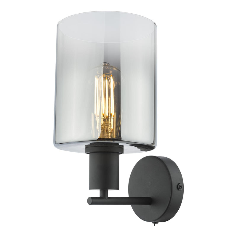 Dar Lighting Savannah Wall Light Matt Black and Smoked Glass • SAV0722