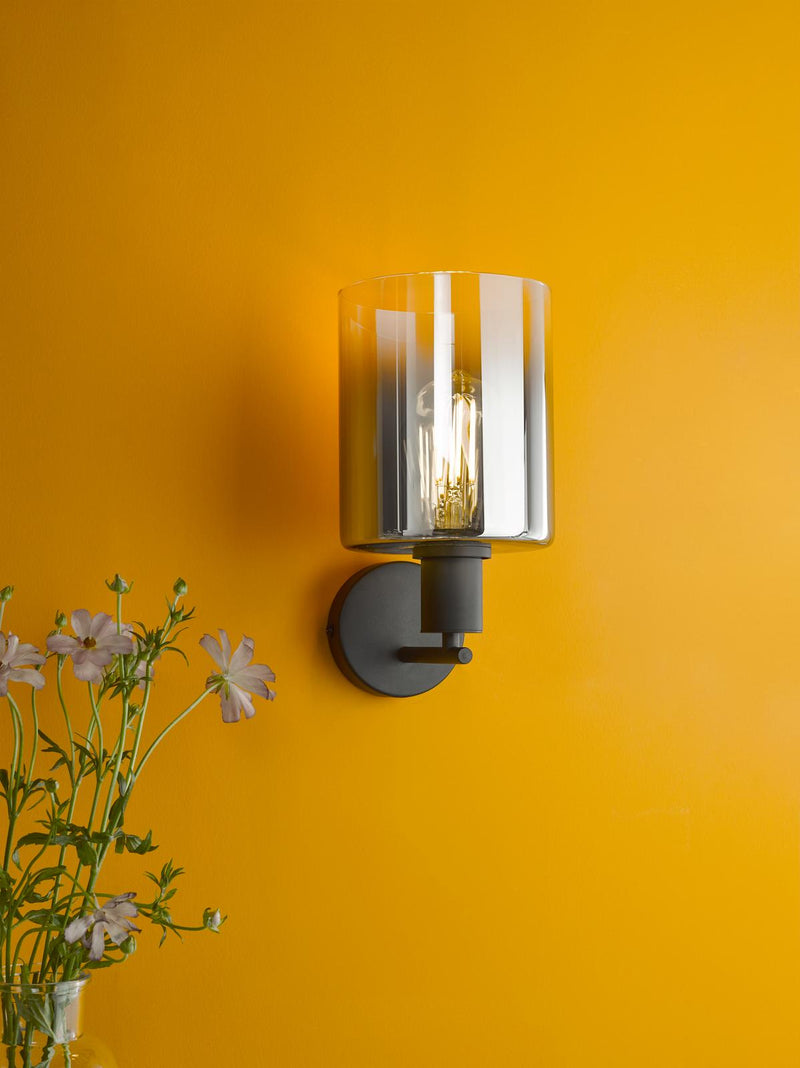 Dar Lighting Savannah Wall Light Matt Black and Smoked Glass • SAV0722