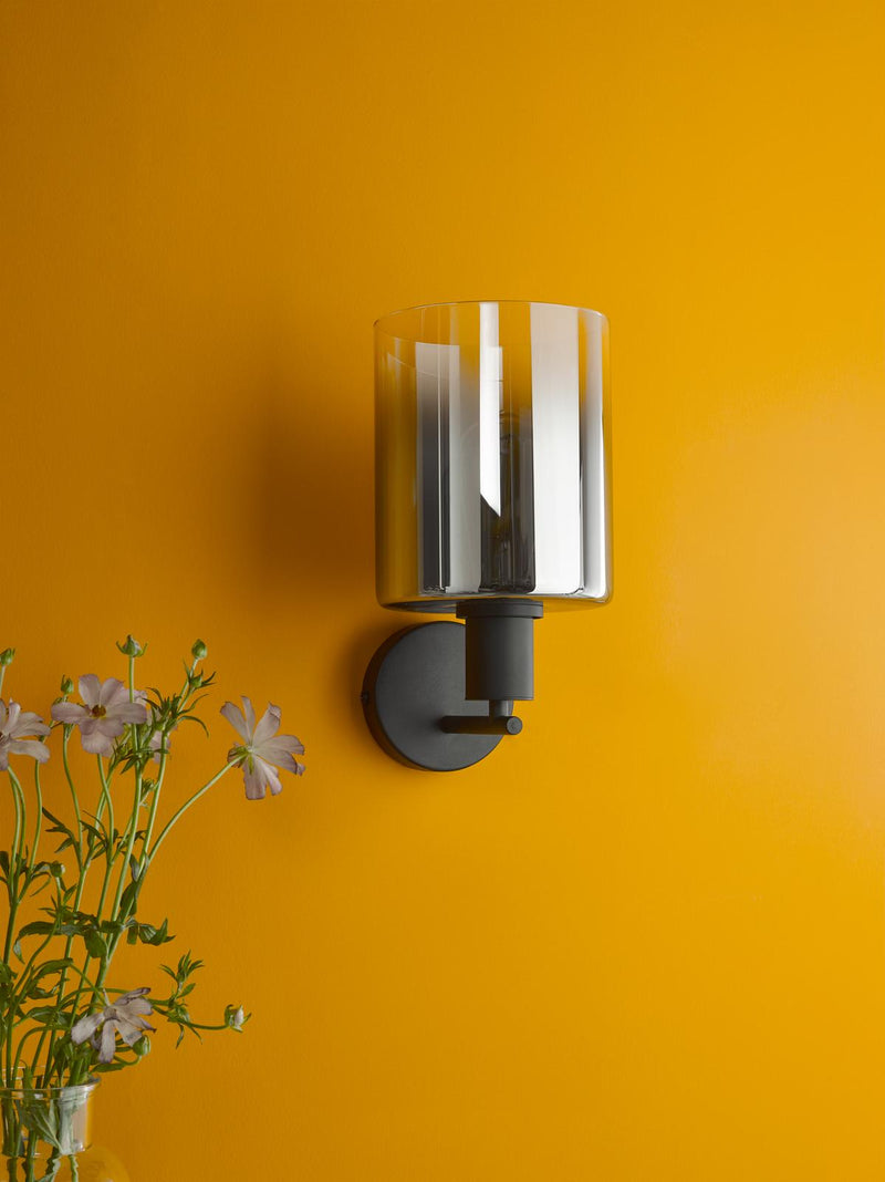 Dar Lighting Savannah Wall Light Matt Black and Smoked Glass • SAV0722