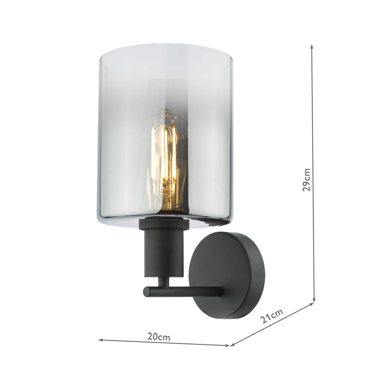 Dar Lighting Savannah Wall Light Matt Black and Smoked Glass • SAV0722