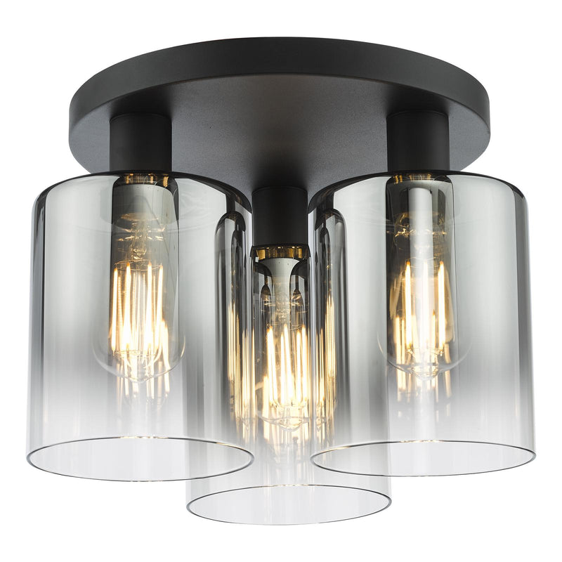 Dar Lighting Savannah 3 Light Flush Matt Black and Smoked Glass • SAV5322