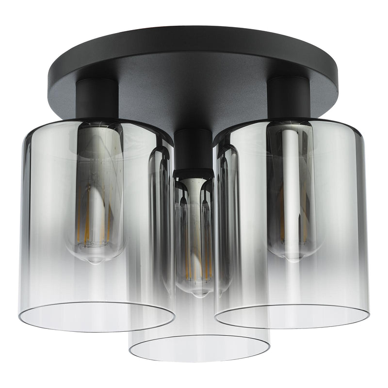 Dar Lighting Savannah 3 Light Flush Matt Black and Smoked Glass • SAV5322
