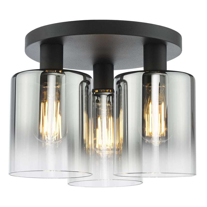 Dar Lighting Savannah 3 Light Flush Matt Black and Smoked Glass • SAV5322