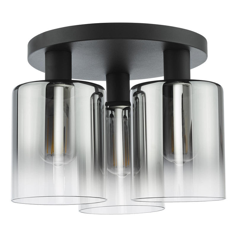 Dar Lighting Savannah 3 Light Flush Matt Black and Smoked Glass • SAV5322