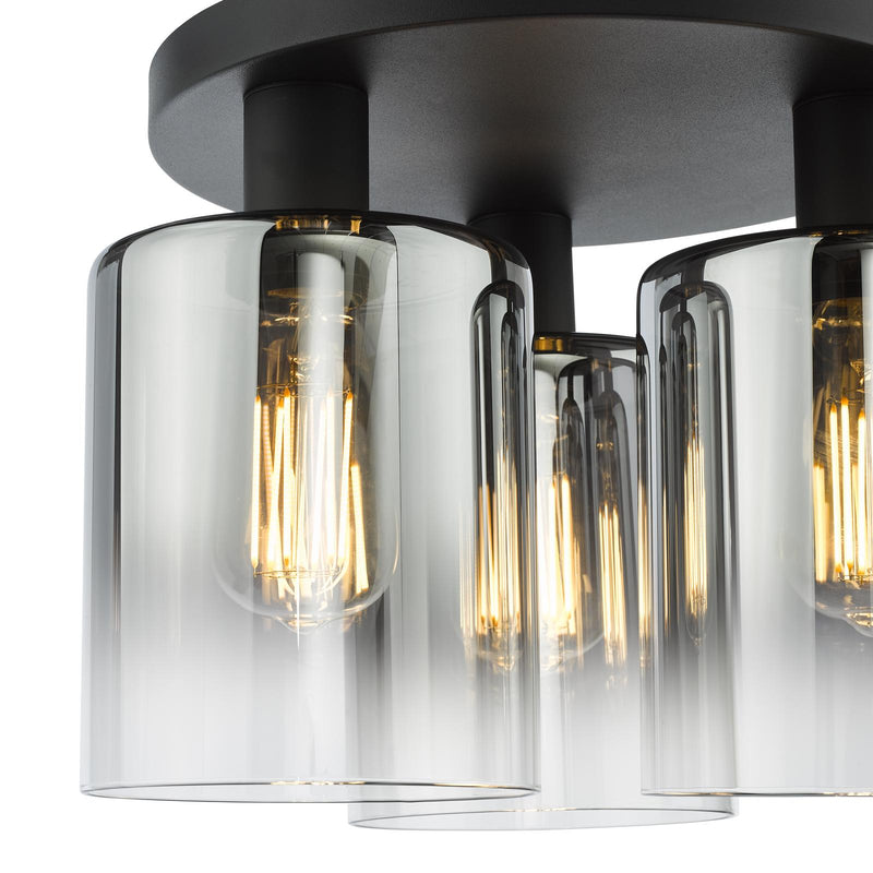 Dar Lighting Savannah 3 Light Flush Matt Black and Smoked Glass • SAV5322