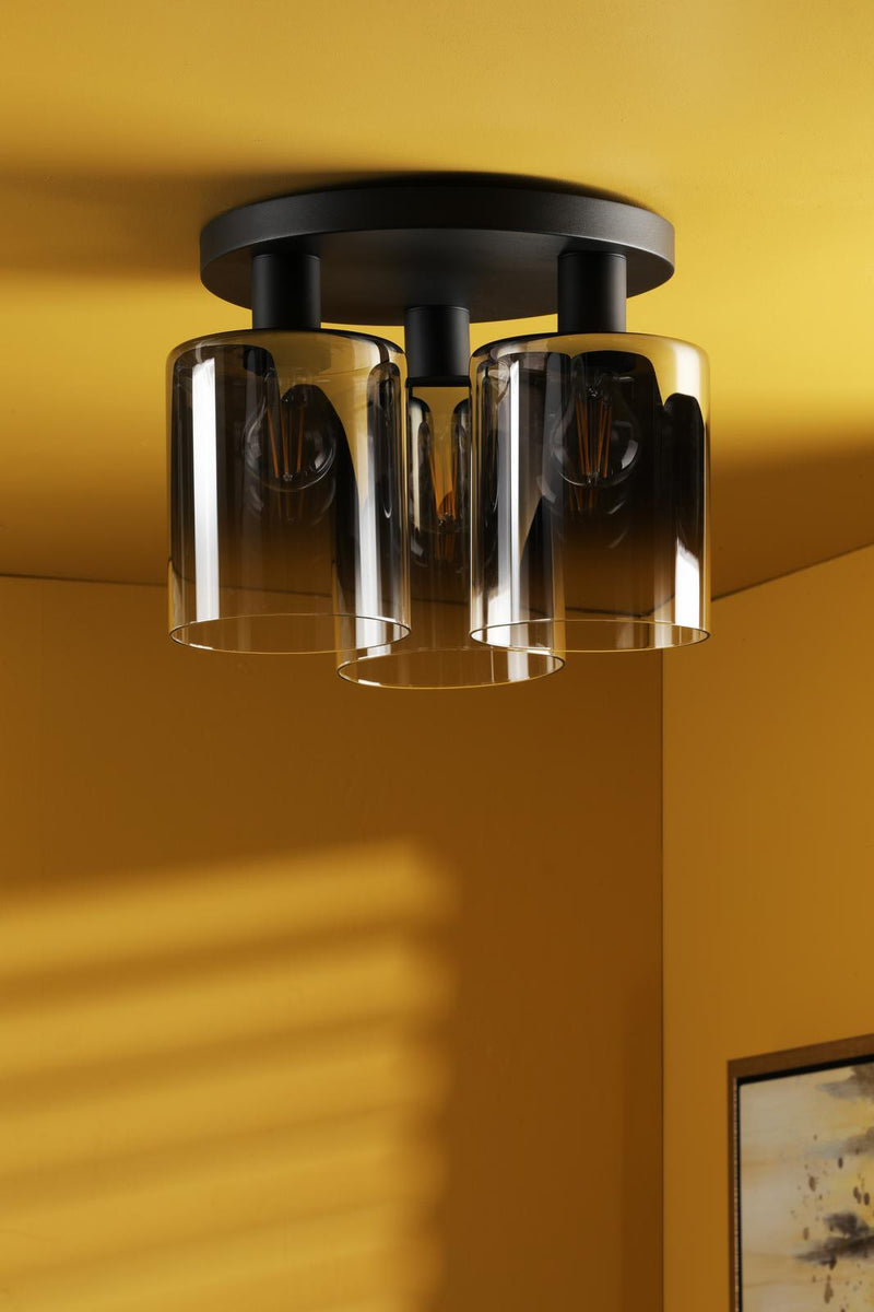 Dar Lighting Savannah 3 Light Flush Matt Black and Smoked Glass • SAV5322