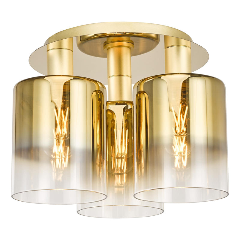 Dar Lighting Savannah 3 Light Flush Satin Gold and Gold Ombre Glass • SAV5335