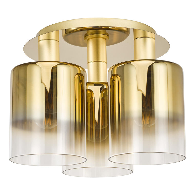 Dar Lighting Savannah 3 Light Flush Satin Gold and Gold Ombre Glass • SAV5335