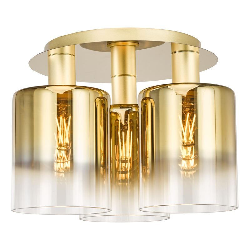 Dar Lighting Savannah 3 Light Flush Satin Gold and Gold Ombre Glass • SAV5335