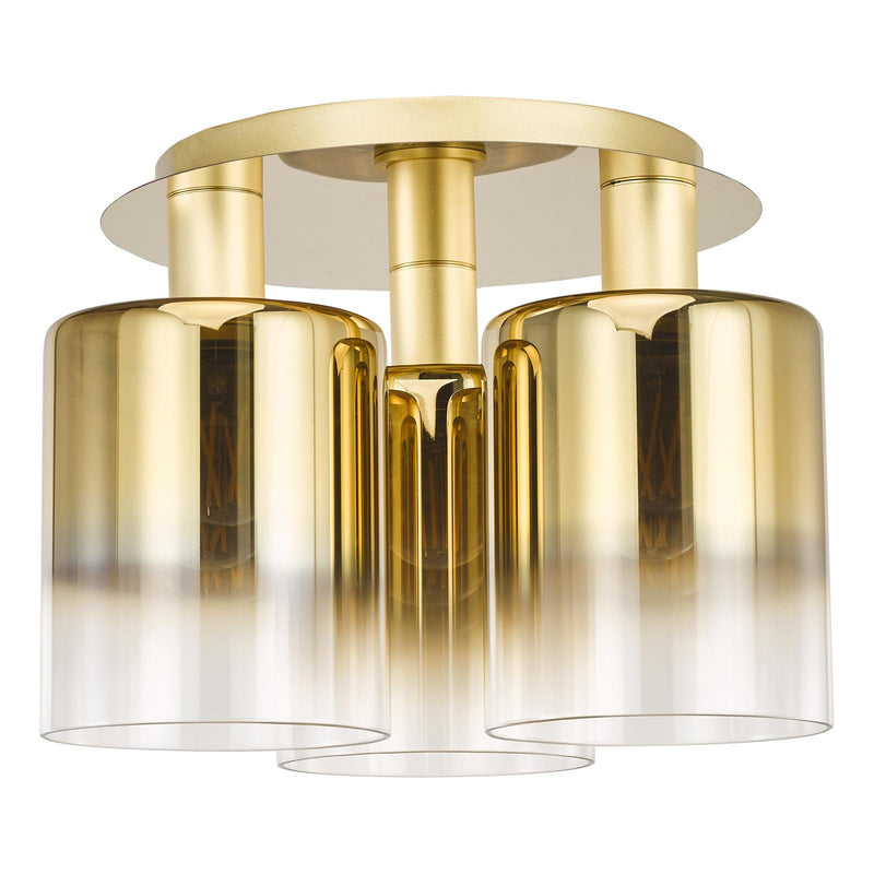 Dar Lighting Savannah 3 Light Flush Satin Gold and Gold Ombre Glass • SAV5335