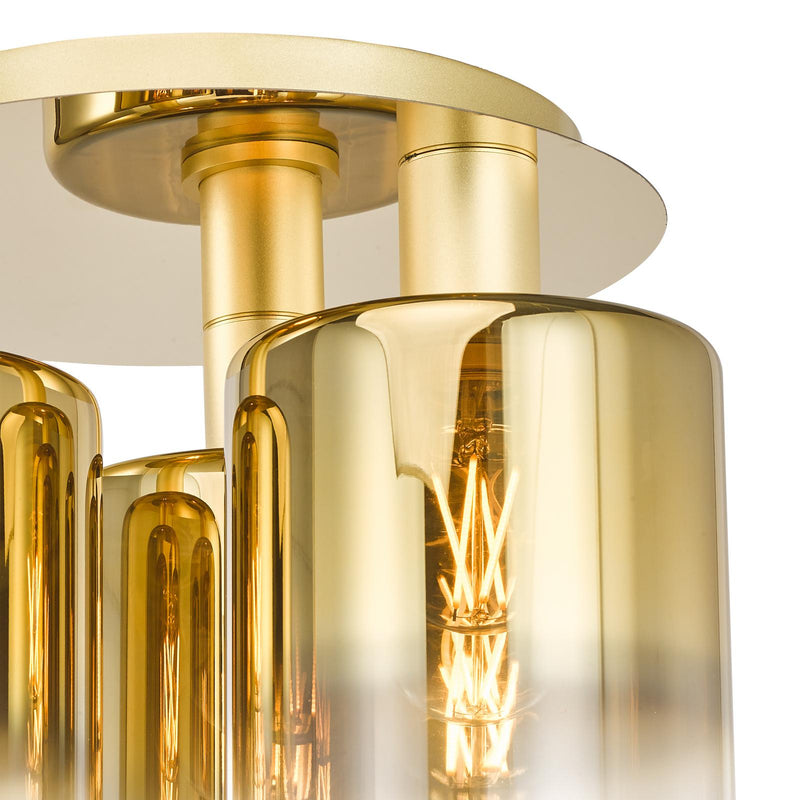 Dar Lighting Savannah 3 Light Flush Satin Gold and Gold Ombre Glass • SAV5335
