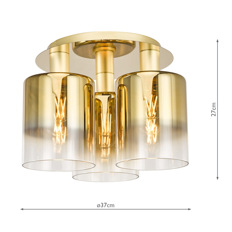 Dar Lighting Savannah 3 Light Flush Satin Gold and Gold Ombre Glass • SAV5335
