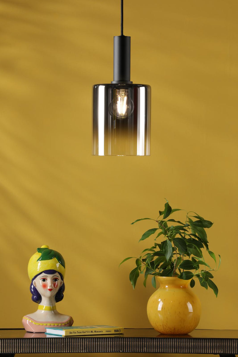 Dar Lighting Savannah Pendant Matt Black and Smoked Glass • SAV8622