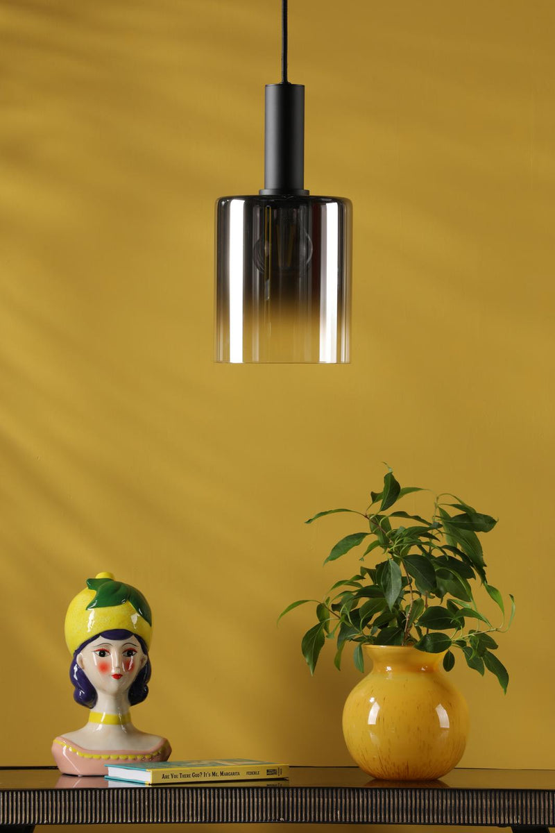 Dar Lighting Savannah Pendant Matt Black and Smoked Glass • SAV8622