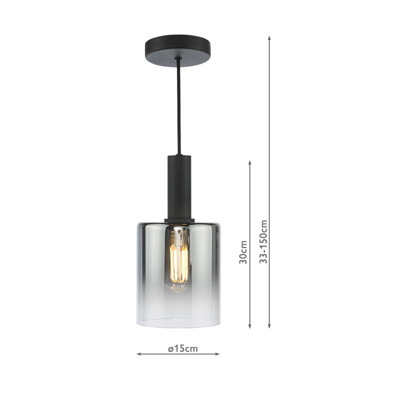 Dar Lighting Savannah Pendant Matt Black and Smoked Glass • SAV8622