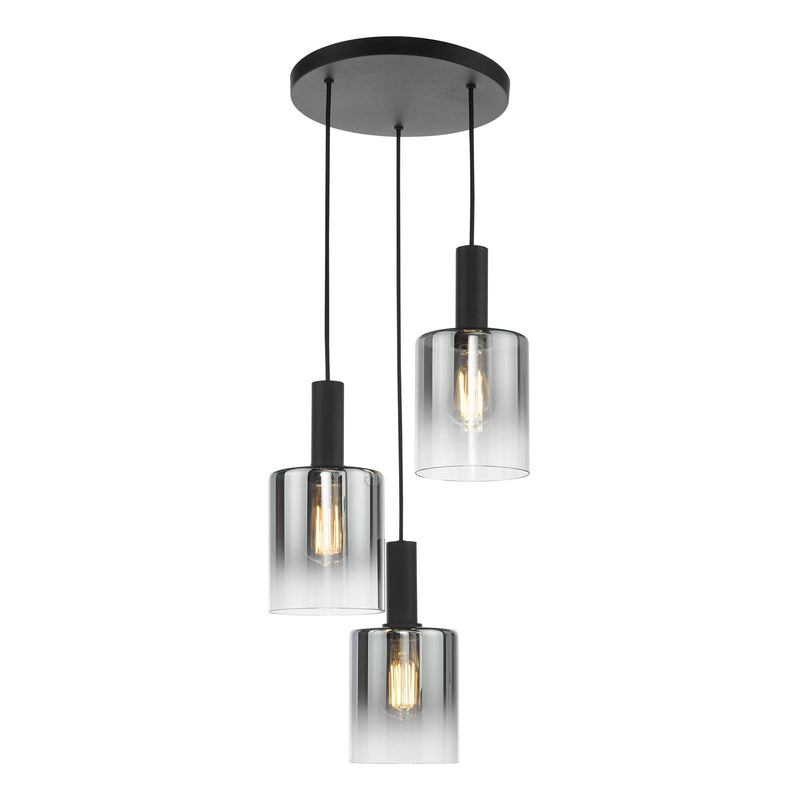 Dar Lighting Savannah 3 Light Cluster Pendant Matt Black and Smoked Glass • SAV8822